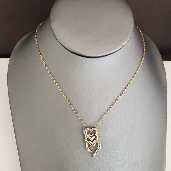 VTG PAJ BB Triple Heart Necklace Gold Tone Silver Tone Classic and Romantic‎ - Picture 2 of 8